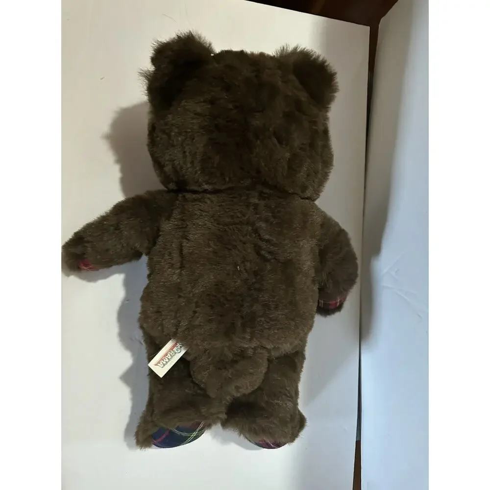 ToyORama vintage teddy bear brown Plush Stuffed Animal checkered bowl & paws 21”